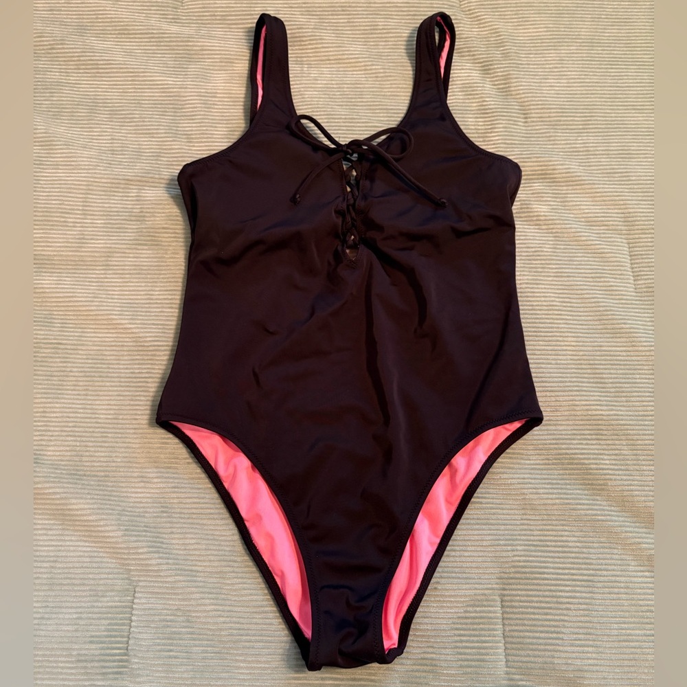 PINK Victoria's Secret Black and Pink One Piece Swimsuit